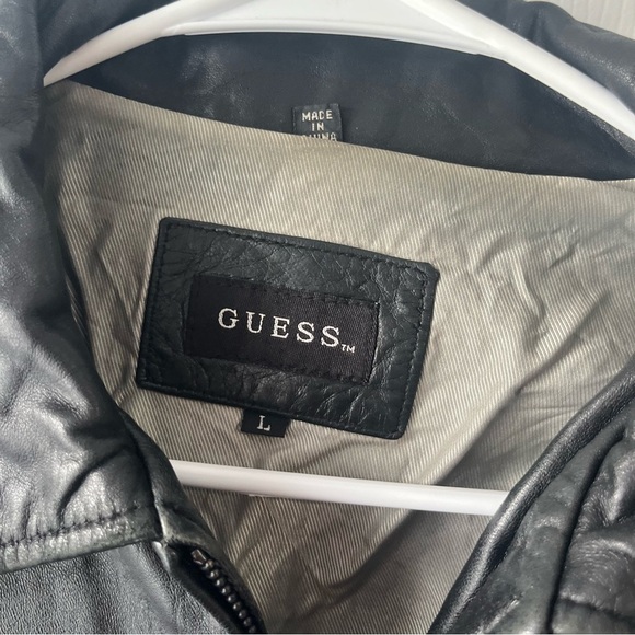 Vintage Guess Leather Jacket Women's Large Black Full Zip Y2K super soft leather - Picture 3 of 7